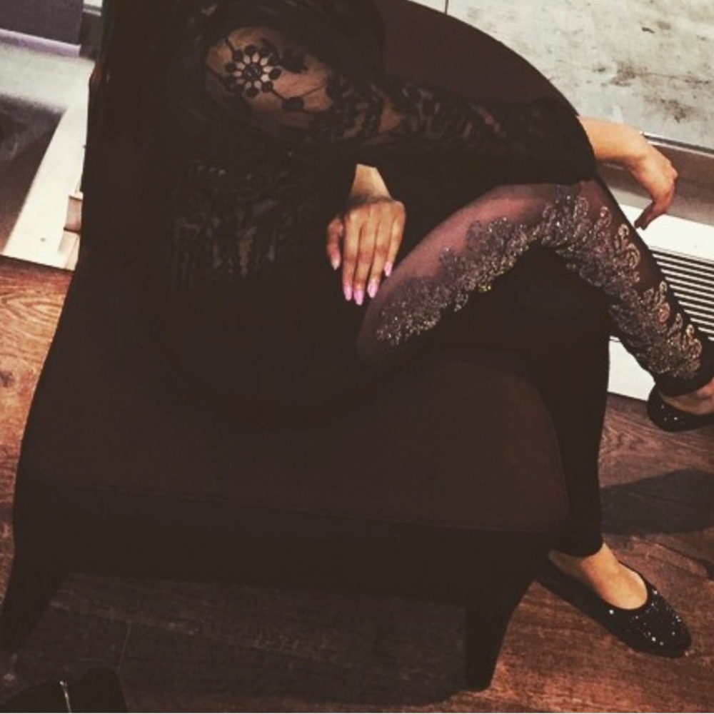 VENUS Black and Silver Embellished Leggings